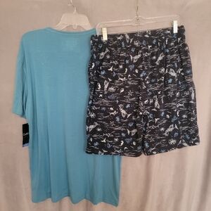 Blue Graphic Shorts and T-Shirt Pajama Set, Size M